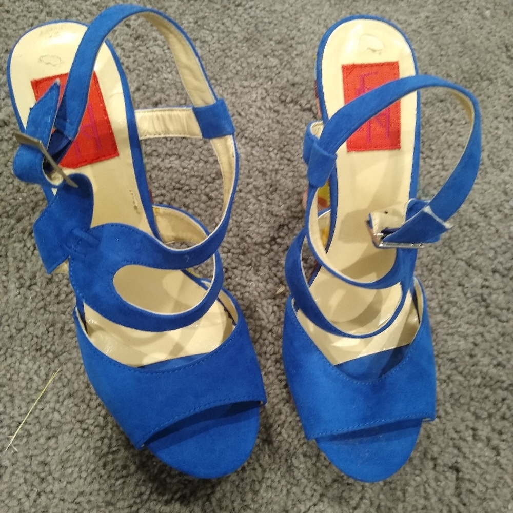 FRH Blue Suede Wedge Sandals